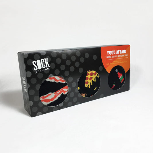 Sock it to Me Food Affair Gift Box Set styles: Bacon, Pizza Party, Hot Sauce Mens Crew