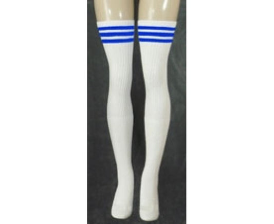 Skater Socks 35" Thigh High White w/ Royal