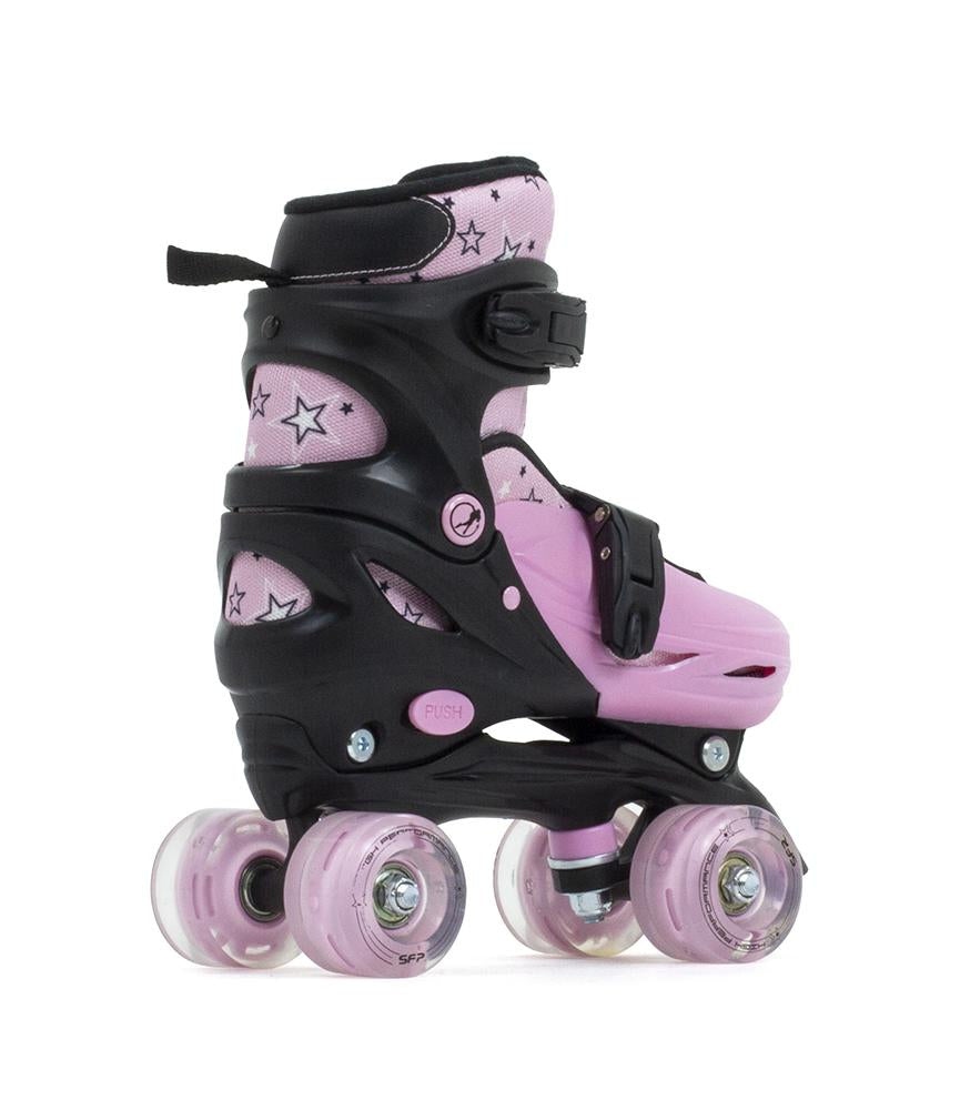 SFR Nebula Lights Kids Adjustable Quad Skates - Pink w Light up Wheels