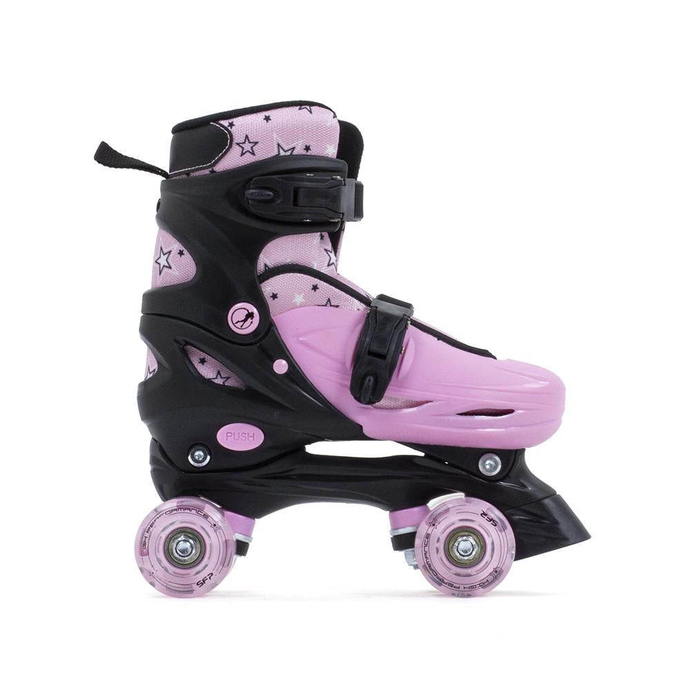 SFR Nebula Lights Kids Adjustable Quad Skates - Pink w Light up Wheels