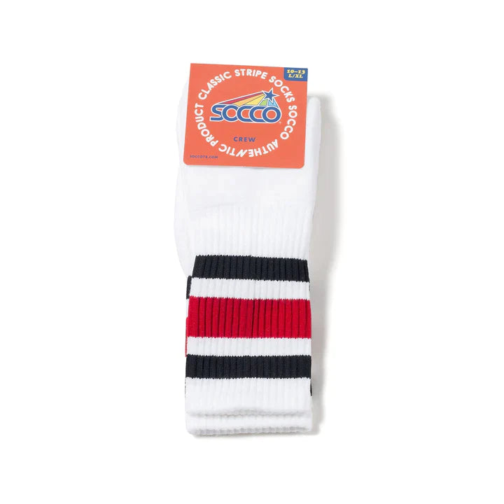 SOCCO Black Red Striped Socks | White Knee High Socks