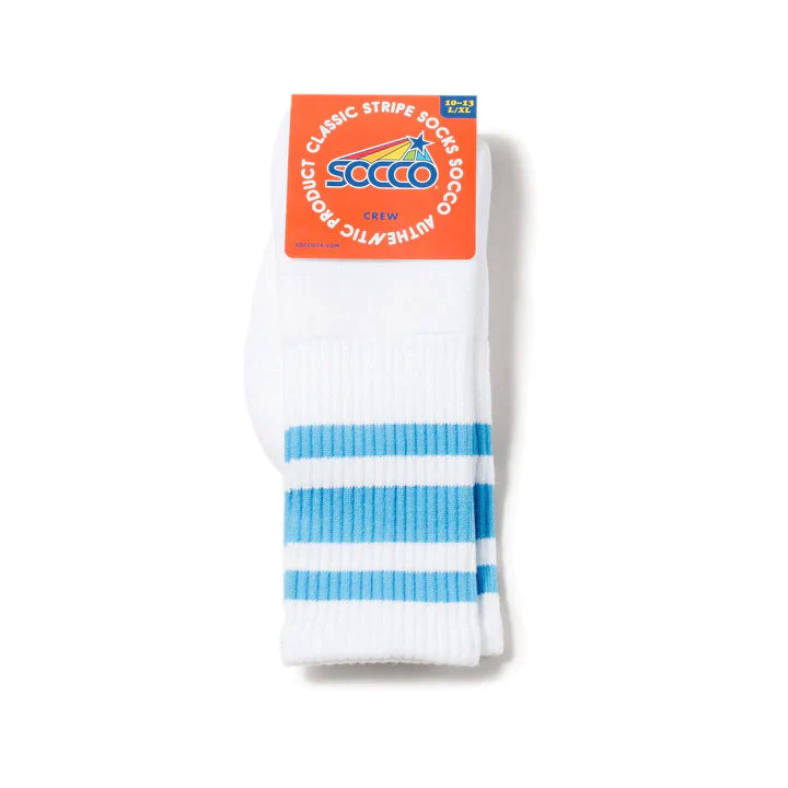 SOCCO Carolina Blue Striped | White Mid Socks