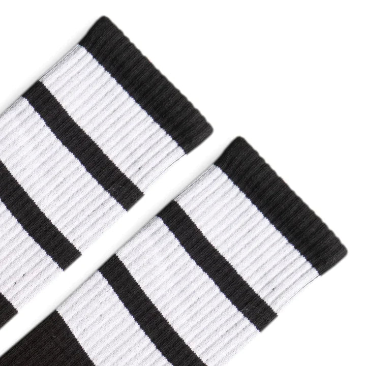 SOCCO Bold White Striped Socks | Black Knee High Socks