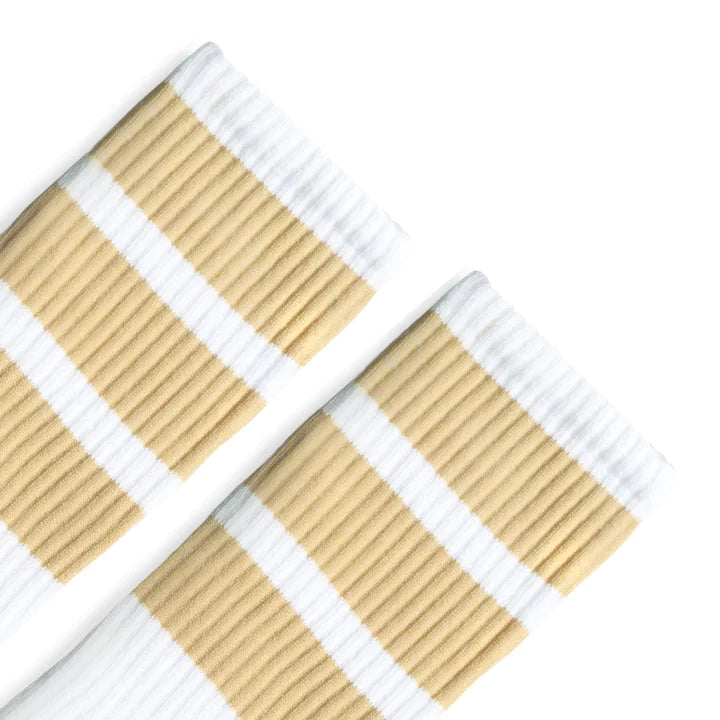 SOCCO Bold Vegas Gold Striped Socks | White Knee High Socks