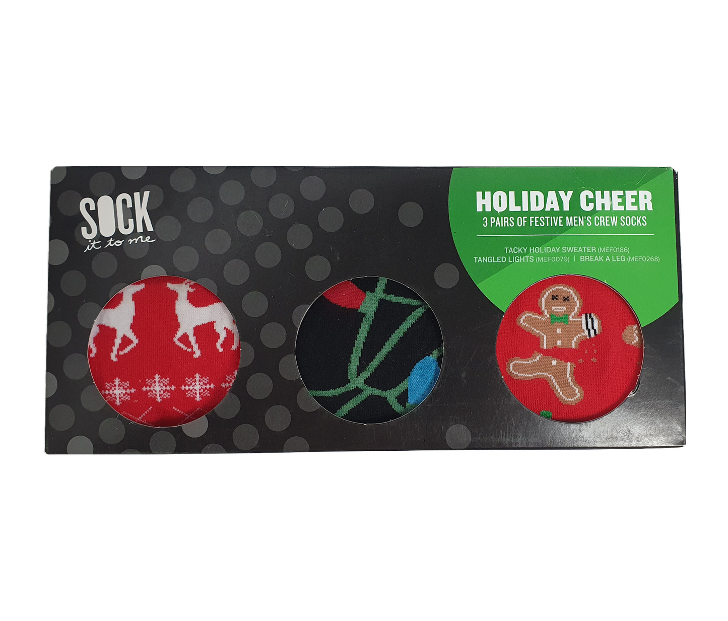 Sock it to Me Holiday Cheer Gift Box Set - Mens Crew: Tacky Holiday Sweater, Tangled Lights, Break a Leg