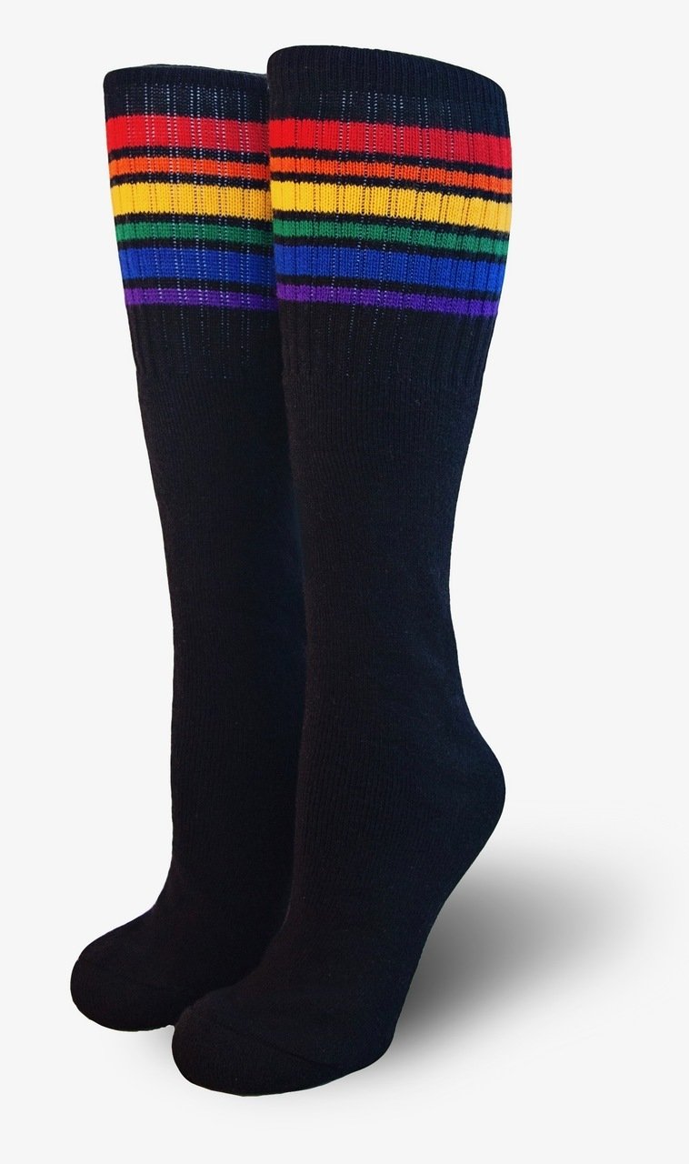 Pride Brave 14" Jr  Tube Socks Black w Rainbow