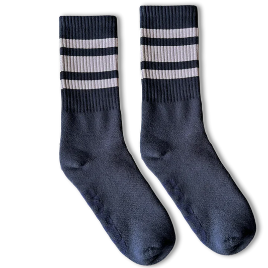 SOCCO Weiß Gestreift | Marine Mittelhohe Socken