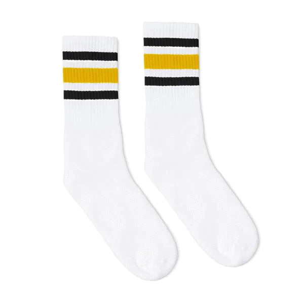 SOCCO Black & Gold Striped | White Mid Socks