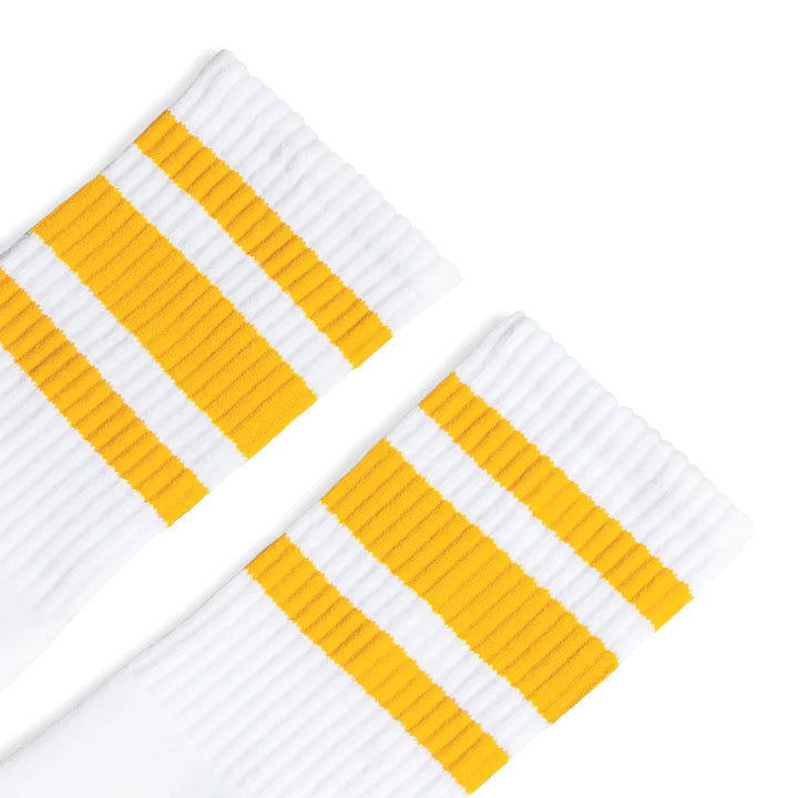 SOCCO Gold Striped Socks | White Mid Socks