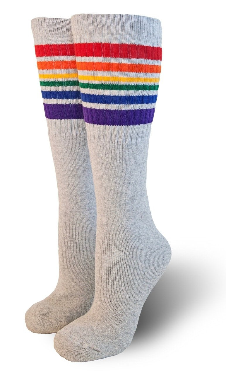 Pride Happy 14" Jr  Tube Socks Grey w Rainbow