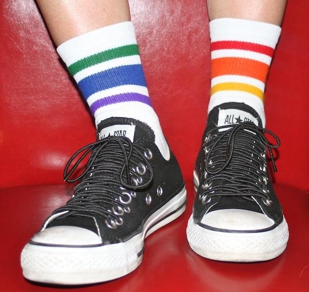 Pride Courage Low Cut Tube Socks White w Rainbow M