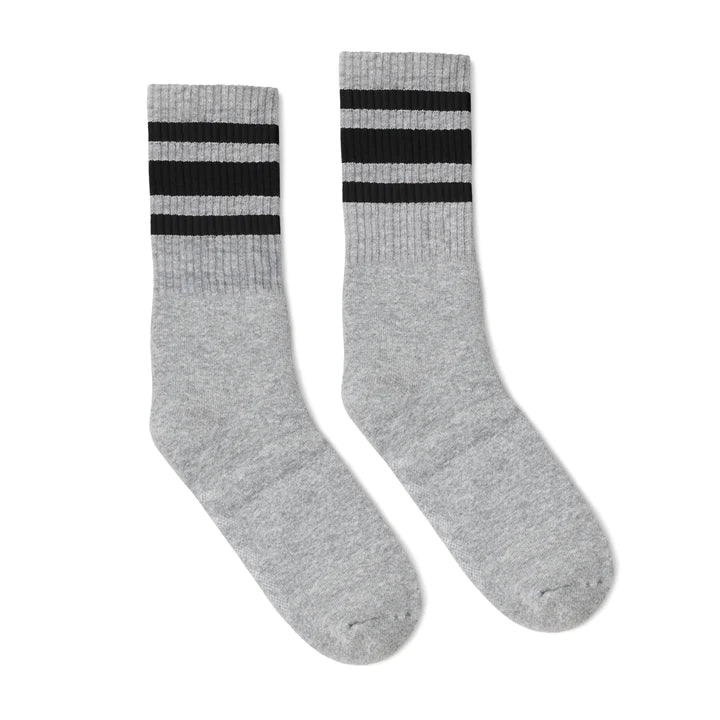 SOCCO Black Striped Socks | Heather Grey Mid Socks