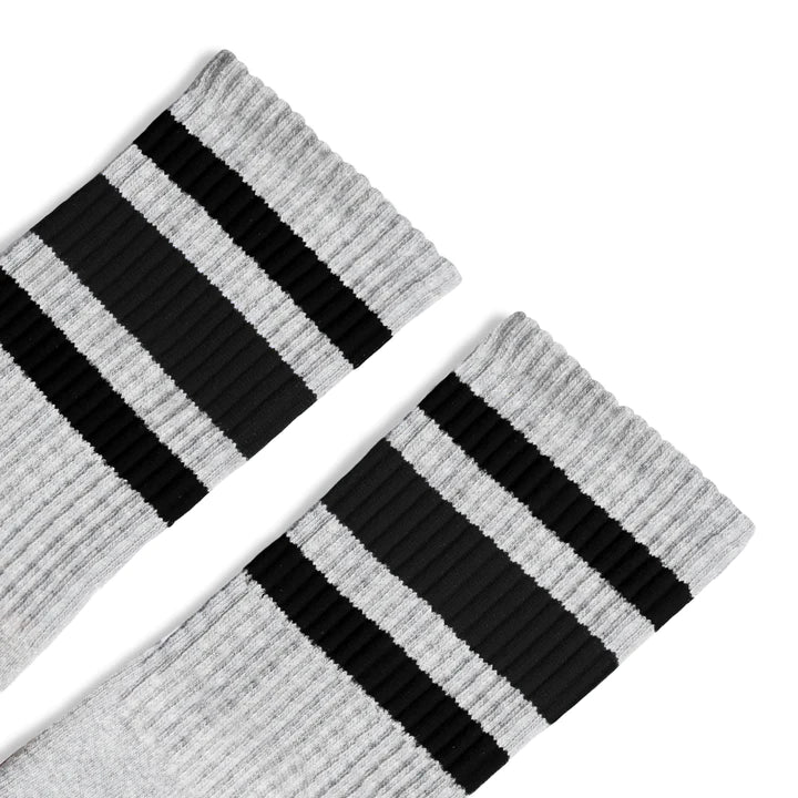SOCCO Black Striped Socks | Heather Grey Mid Socks