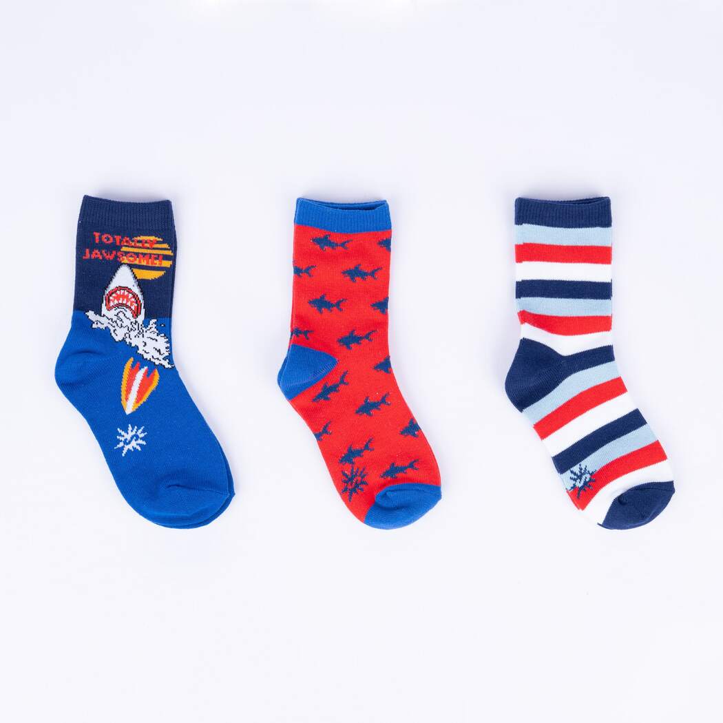 Sock it to Me Totally Jawsome! Youth Crew Socks 3-Pack