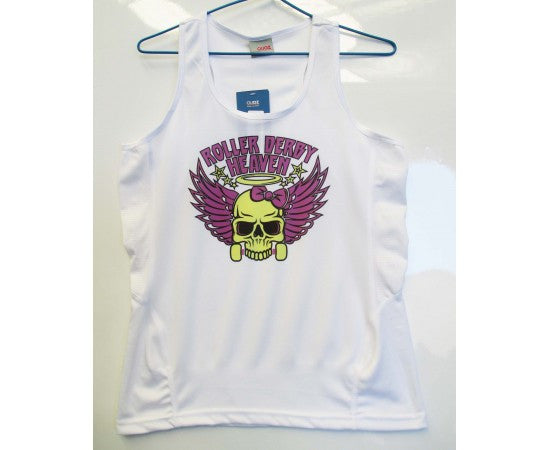 Roller Derby Heaven Singlet – Weiß (mehrere Logofarben verfügbar)