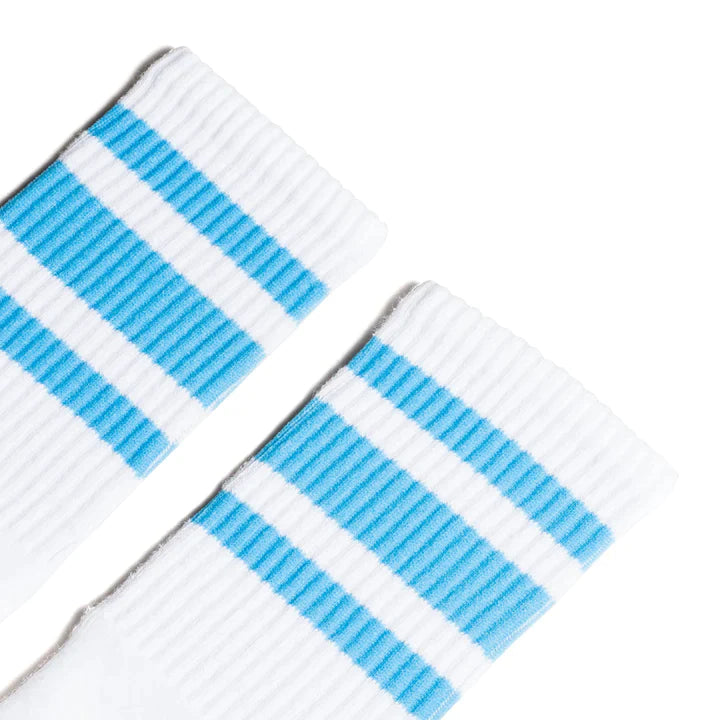 SOCCO Carolina Blue Striped | White Mid Socks