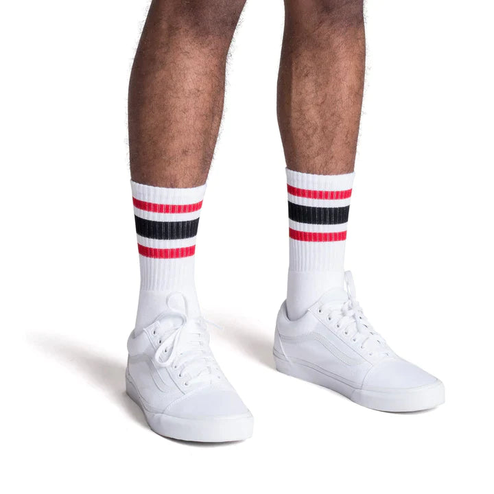 SOCCO Red & Black Striped | White Mid Socks