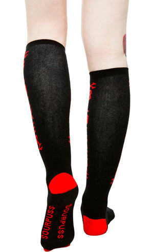 Sourpuss Blocker Black Red Knee High Socks