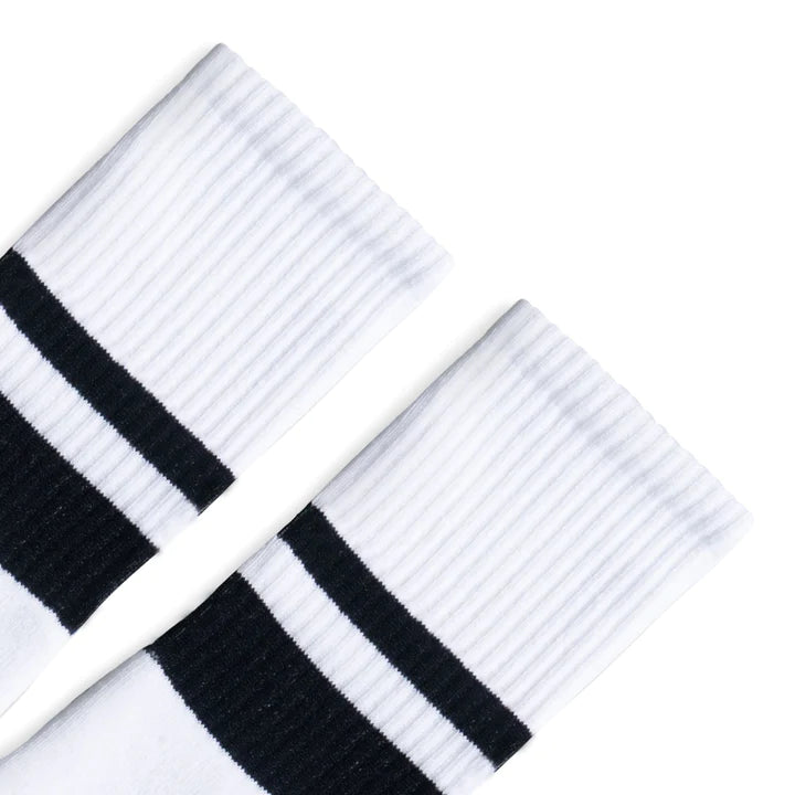 SOCCO Thin & Thick 2-Stripe Black | White Mid Socks