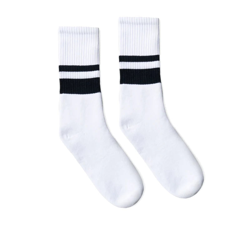 SOCCO Thin & Thick 2-Stripe Black | White Mid Socks