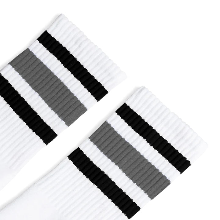 SOCCO Black and Grey Striped | White Mid Socks