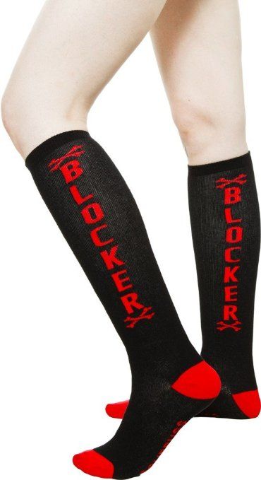 Sourpuss Blocker Black Red Knee High Socks