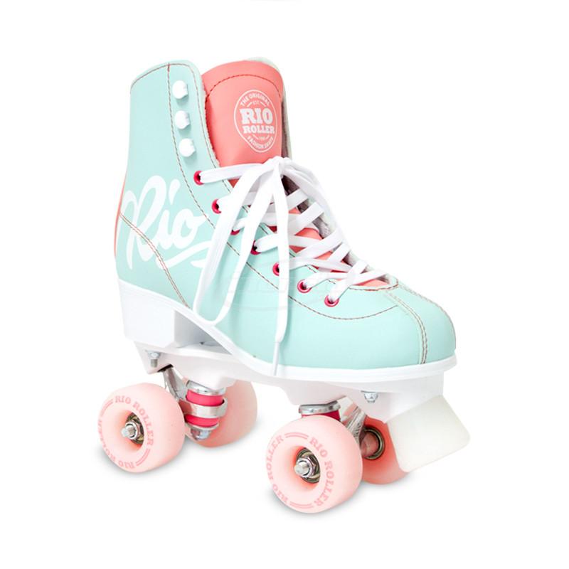 Rio Roller Script Roller Skates Teal and Coral