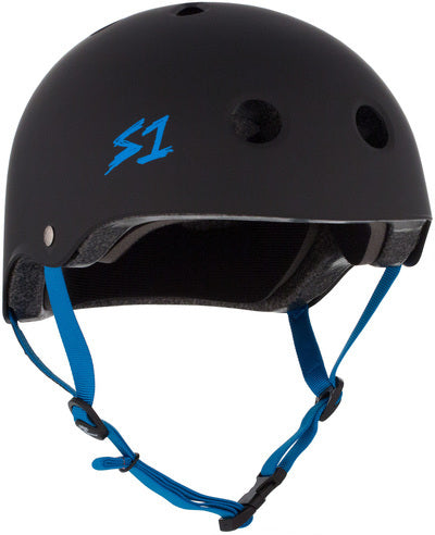 S1 Lifer Helmet Black Matte with Cyan Blue Straps
